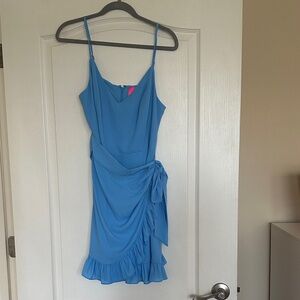 NWT Lilly Pulitzer Sky Blue Spaghetti Strap Wrap-Style Alisa Dress